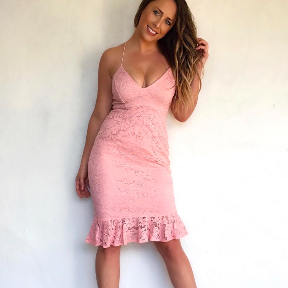 New with tags: PrettyLittleThing Cami Lace Ruffle Hem Midi Dress - Picture 3 of 11